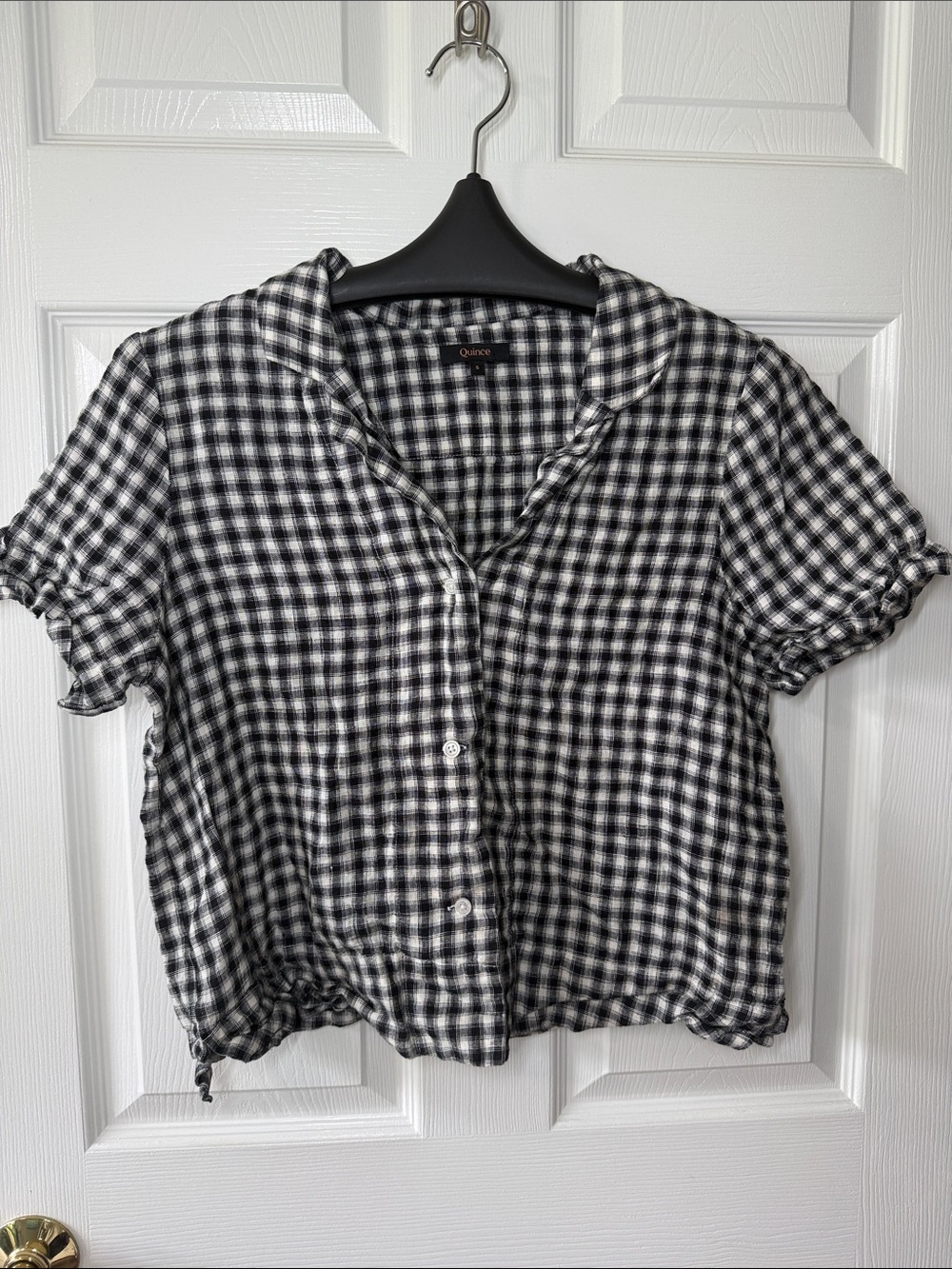 Quince 100% Linen Black & White Gingham Button-Down Shirt